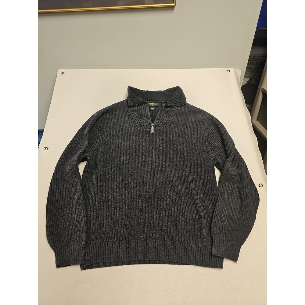 Eddie Bauer Sweater Mens XL Gray Heavy Knit Sweatshirt Quarter Zip Pull Over